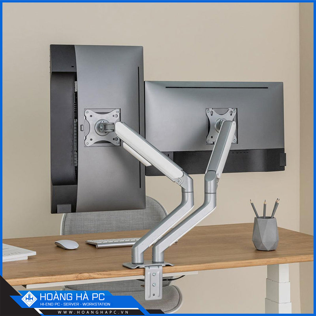 Giá treo màn hình Humanmotion T6 Pro Dual White (2 màn hình/ 22 - 32inch/ Trắng/ Gắn bàn)-4