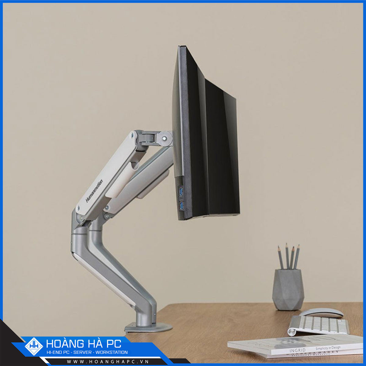 Giá treo màn hình Humanmotion T6 Pro Dual White (2 màn hình/ 22 - 32inch/ Trắng/ Gắn bàn)-5