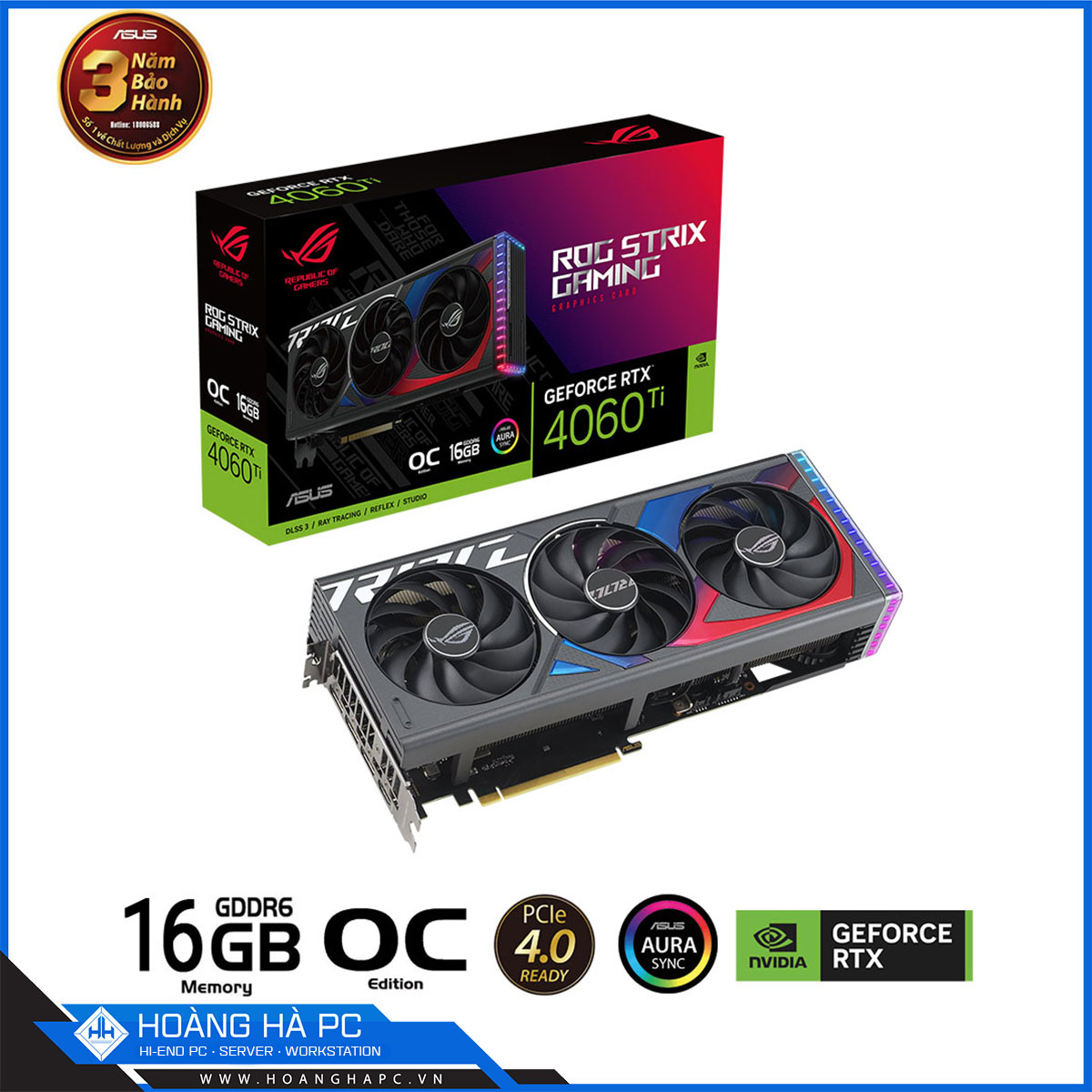VGA ASUS ROG STRIX RTX 4060 Ti O16G GAMING (16GB GDDR6, 128-bit, HDMI+DP, 1x8-pin)