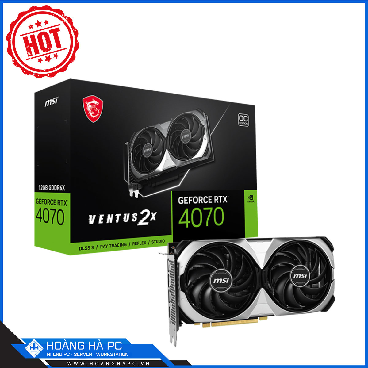 VGA MSI RTX 4070 VENTUS 2X 12G OC  (GDDR6X,192-bit, HDMI +DP, 1x8-pin)