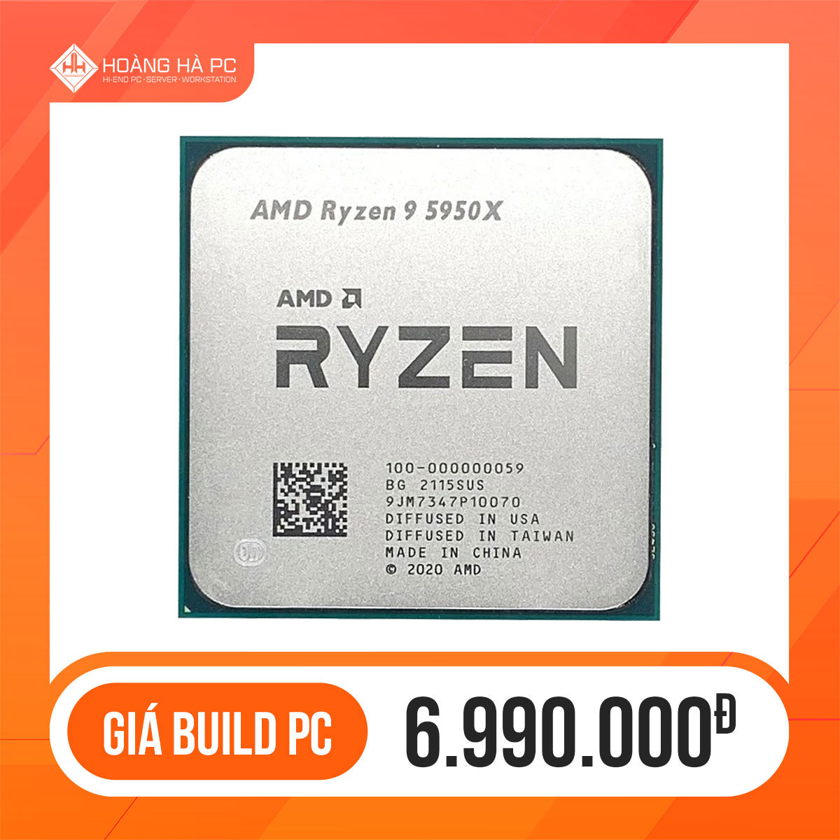CPU AMD Ryzen 9 5950X Tray (3.4GHz Turbo Up To 4.9GHz, 16 Nhân 32 Luồng, 72MB Cache, AM4)