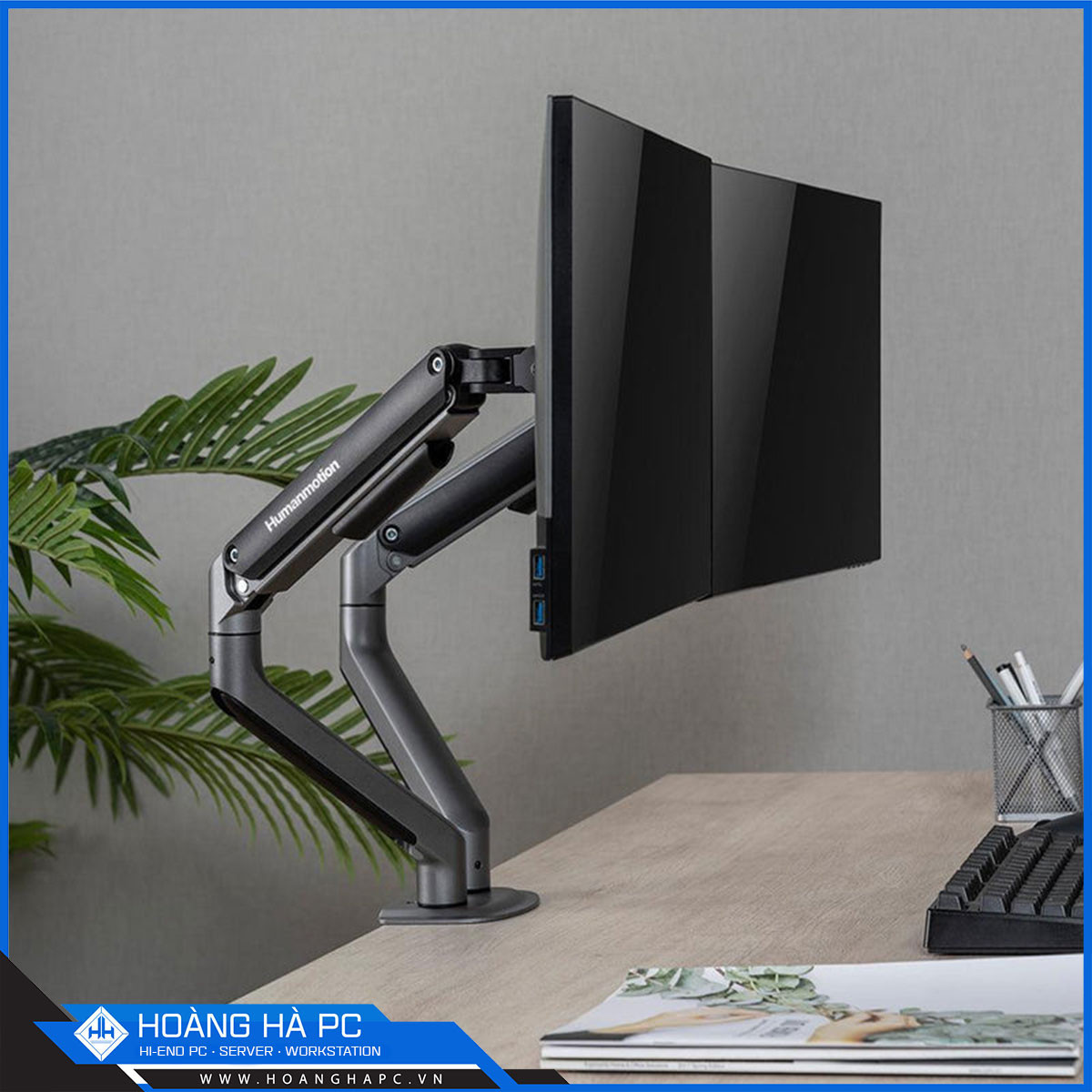 Giá treo màn hình Humanmotion T6 Pro Dual (2 màn hình/ 22 - 32inch/ Xám đen/ Gắn bàn)-6