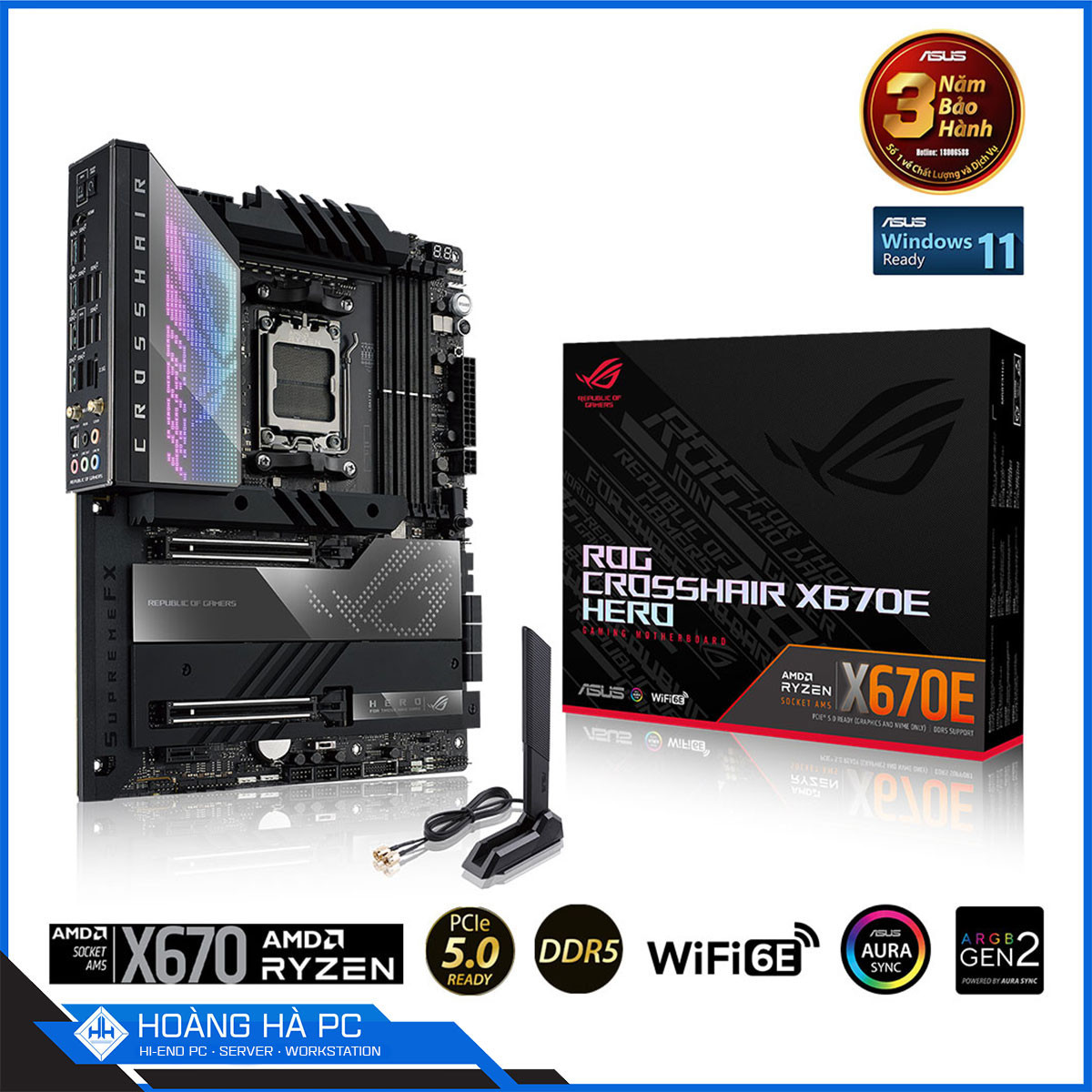 Mainboard ASUS ROG CROSSHAIR X670E HERO (AMD X670, Socket AM5, ATX, 4 Khe Cắm Ram DDR5)