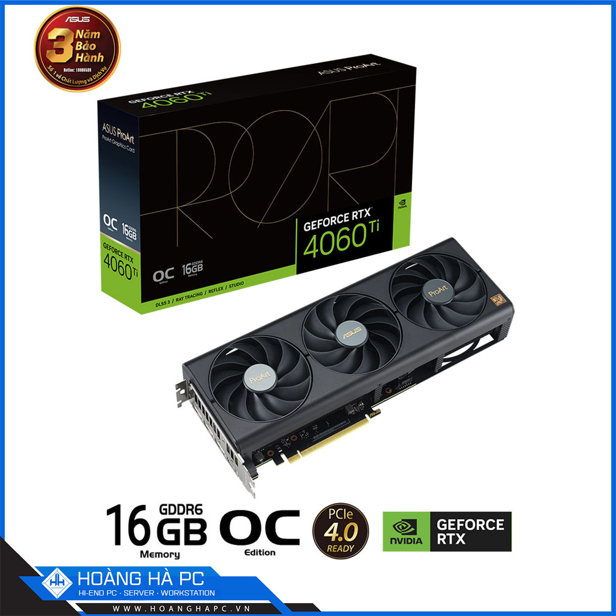 VGA ASUS PROART RTX 4060Ti 16G OC GAMING (16GB GDDR6, 128-bit, HDMI+DP, 1x8-pin)