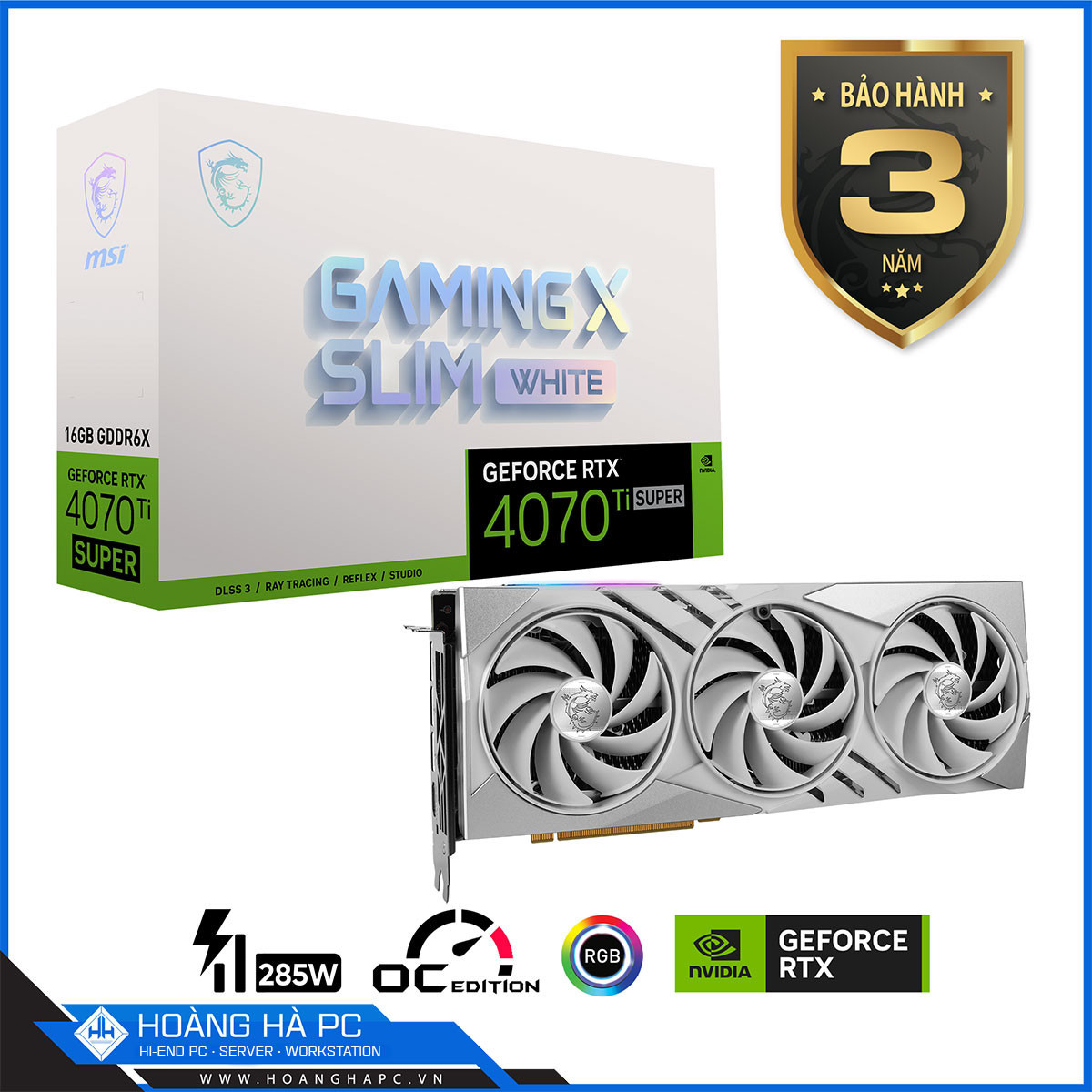 VGA MSI RTX 4070 Ti SUPER 16G GAMING X SLIM WHITE (16GB GDDR6X, 256-bit, HDMI +DP, 1x16-pin)