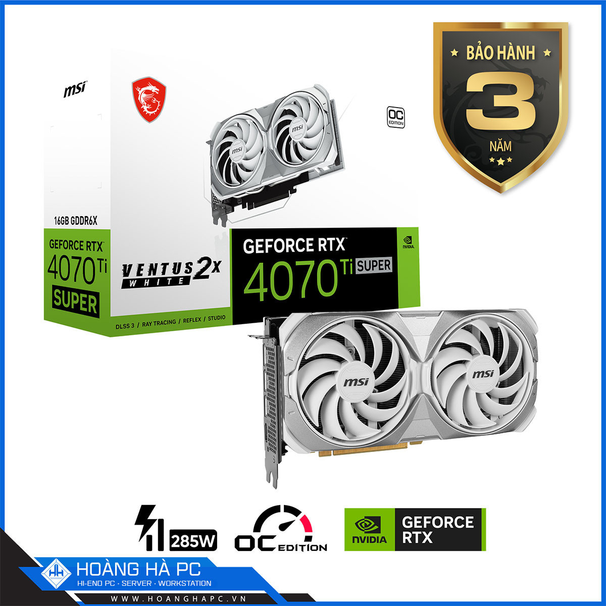 VGA MSI RTX 4070 Ti SUPER 16G VENTUS 2X OC WHITE (16GB GDDR6X, 256-bit, HDMI +DP, 1x16-pin)