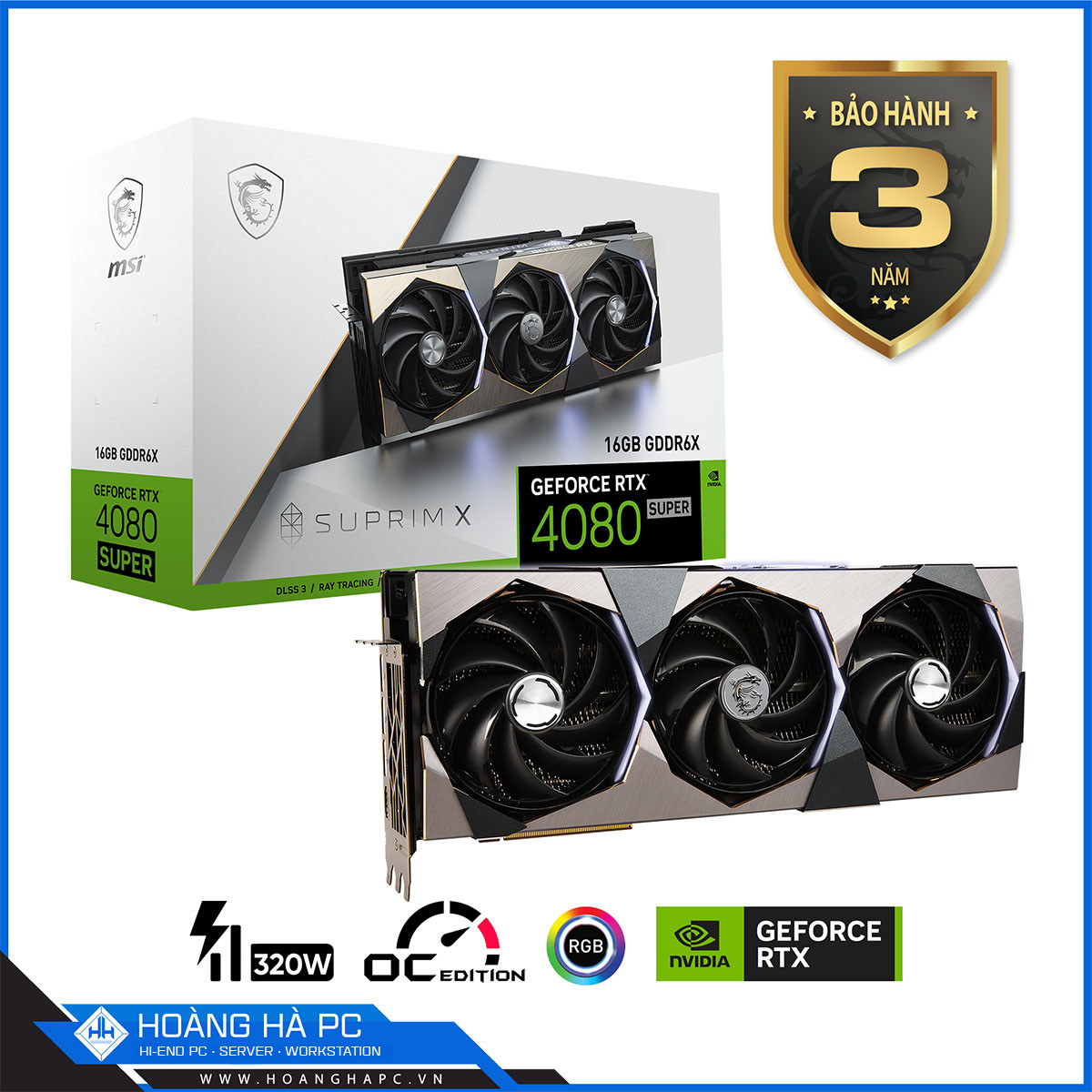VGA MSI RTX 4080 SUPER 16G SUPRIM X (16GB GDDR6X, 256-bit, HDMI +DP, 1x16-pin)