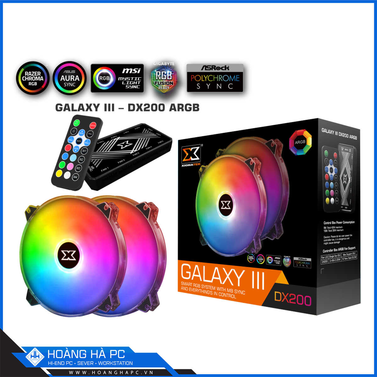 Fan Xigmatek Galaxy III DX200 ARGB (EN46089): HUB FAN (PACK x2, CONTROLLER, POWER HUB)